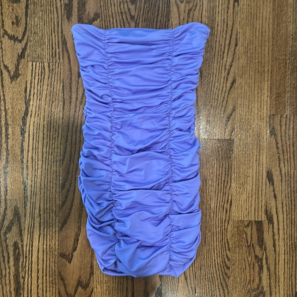💜 Katie J NYC 💜 Junior "Amber" Strapless Purple Scrunch Dress Size XS